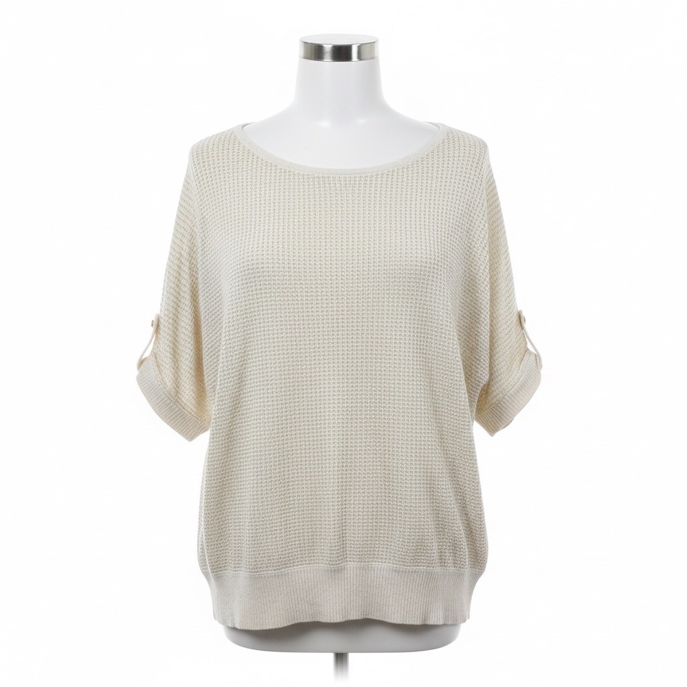 AB Studio Knit Top XL Gold Metallic Shimmer Sparkle Vacation Resortwear Chic